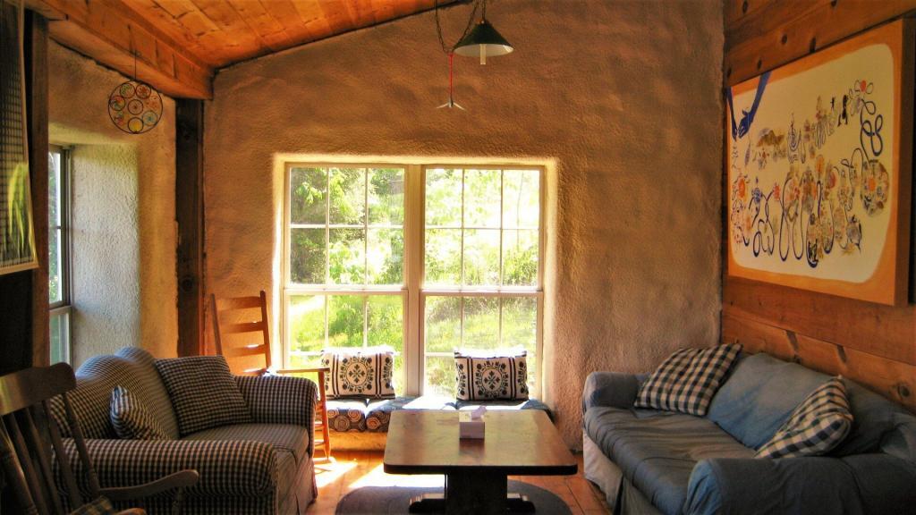 Living room area of Strawbale Lodge